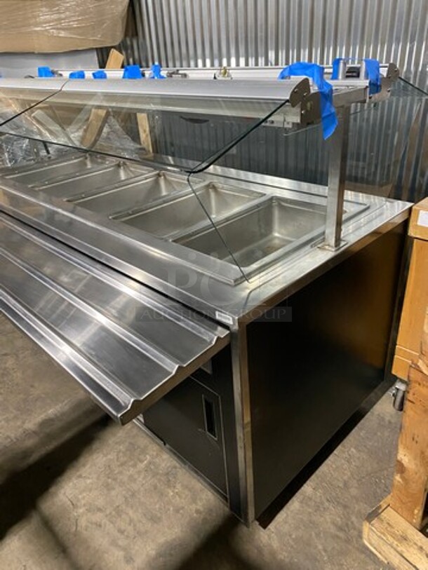 Amtekco Commercial Electric Powered 5 Well Buffet Style Steam Table! With Dual Side Lowering Prep Line! With Sneeze Guard! On Casters! WORKING WHEN REMOVED! - Image 2 of 10