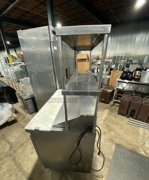 2021 Serv-Ware Prep Table With Commercial Cutting Board And 2 Doors Underneath!  w/ 2 Tier Over Shelf on Commercial Casters! Working When Removed! MODEL SP4812HC SN:21032106  - Image 4 of 12