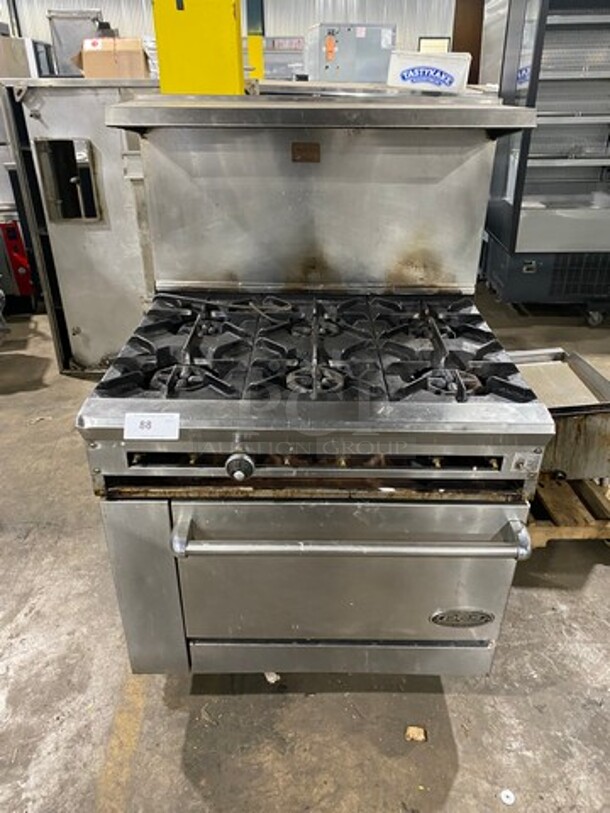 DCS Commercial Natural Gas Powered 6 Burner Stove! With Raised Back Splash And Salamander Shelf! With Oven Underneath! All Stainless Steel!