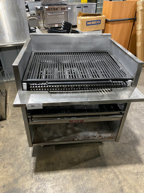 MagiKitch'n Commercial Natural Gas Powered Char Broiler Grill! With Back And Side Splashes! All Stainless Steel! On Legs!