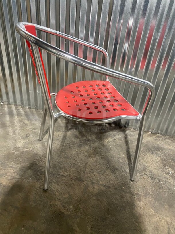 NEW! Stackable Aluminum Patio Armchair With Polypropylene Seat In Red! 5x Your Bid! - Image 4 of 7