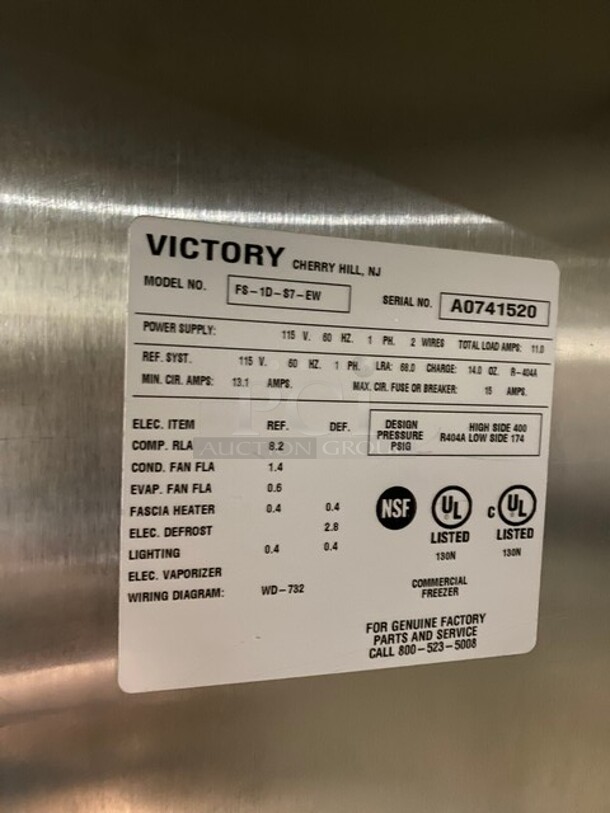 Nice! VICTORY Commercial Single Door Reach In Freezer! All Stainless Steel! Model FS1DS7EWNYC 115V 1PH - Image 5 of 5