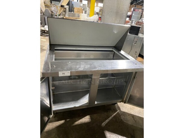 EQ Kitchen Line Commercial Refrigerated Sandwich Prep Table! With 2 Door Storage Space Underneath! Poly Coated Racks! All Stainless Steel! On Casters! Model: SCLM2-HC  115V - Image 5 of 9