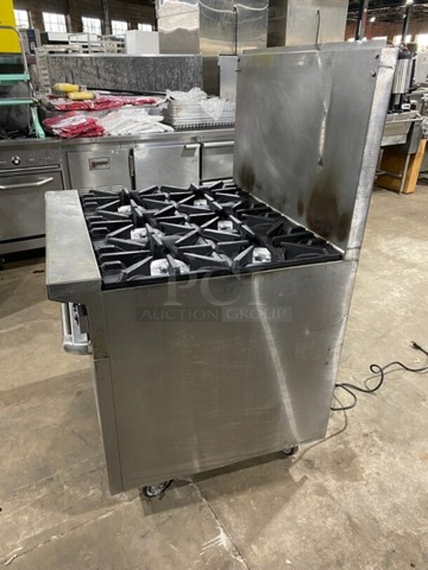 Garland Commercial Natural Gas Powered 6 Burner Stove! With Raised Back Splash! With Convection Oven Underneath! Metal Oven Rack! All Stainless Steel! On Casters! - Image 2 of 9