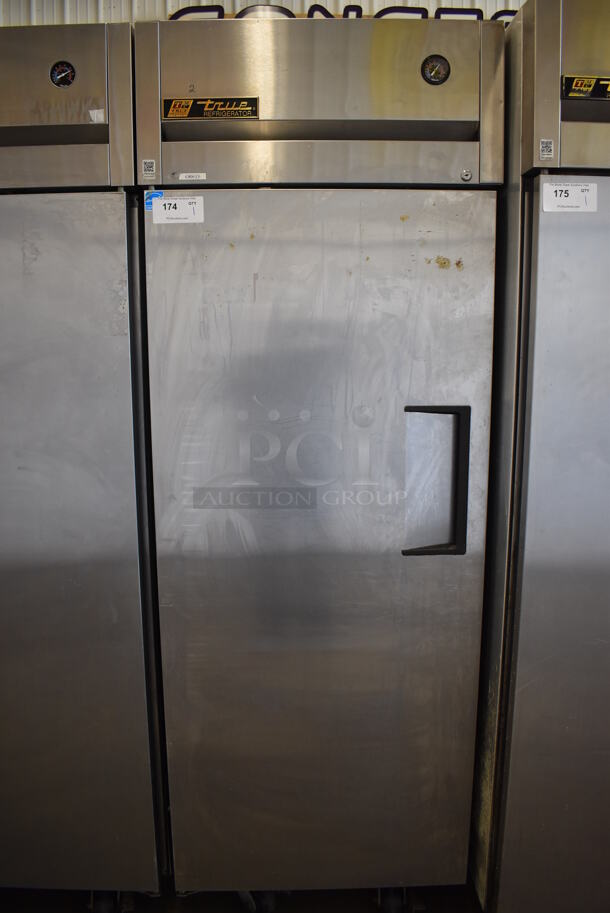 2015 True TG1R-1S ENERGY STAR Stainless Steel Commercial Single Door Reach In Cooler w/ Poly Coated Racks on Commercial Casters. 115 Volts, 1 Phase. 29x35x83. Tested and Working!