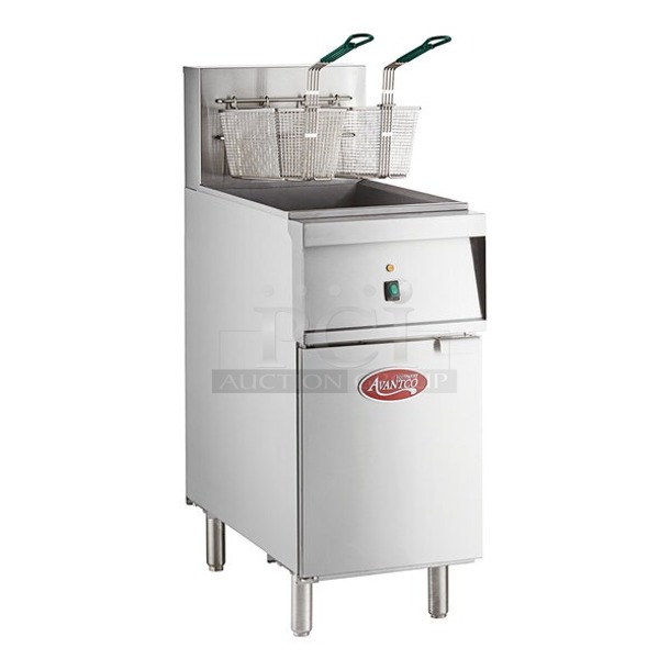 BRAND NEW SCRATCH & DENT! Avantco EF40-208-3 40 lb. Electric Floor Fryer - 208V, 3 Phase. Unit has minor denting. 15-1/2x28x44-3/8.  - Image 1 of 1