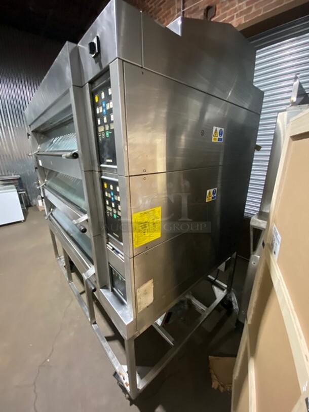 Sweet! Adamatic Mono Stainless Steel Electric Powered  3 Deck Led Glass Door-Steam Injection Baking Oven Center! MODEL FG247-J38S01 SN:100674964 FA026398 3PH! On Stand With Casters And Tray Holders!  - Image 3 of 11