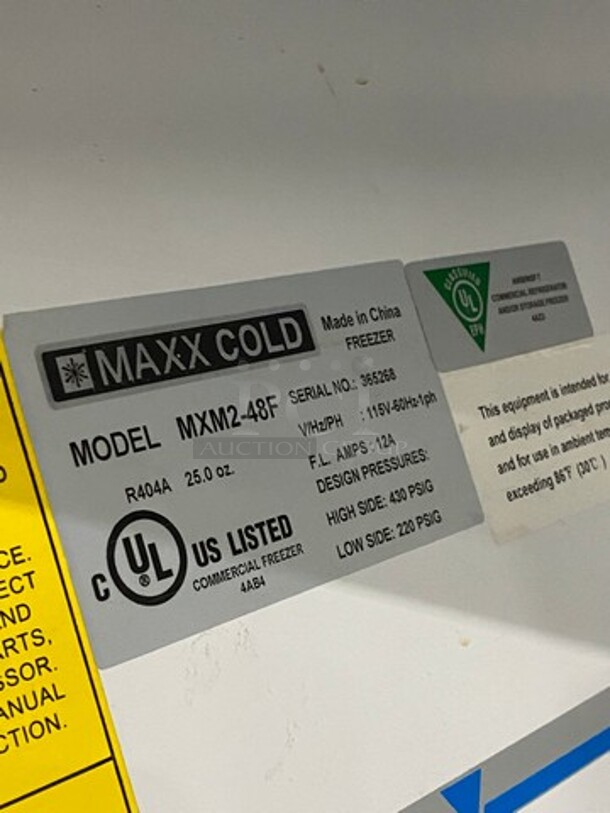 Maxx Cold Commercial 2 Door Reach In Freezer Merchandiser! With View Through Doors! With Poly Coated Racks! Model: MXM248F SN: 365268 115V 60HZ 1 Phase - Image 8 of 9