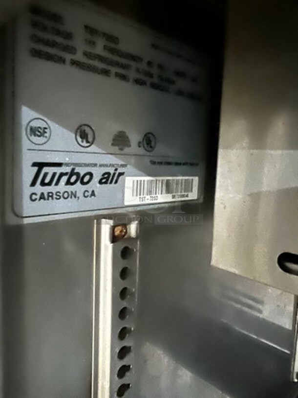 Turbo Air Commercial Refrigerated Sandwich Prep Table! With 3 Door Storage Space Underneath! All Stainless Steel! On Casters! Model: TST72SD 115V - Image 8 of 8