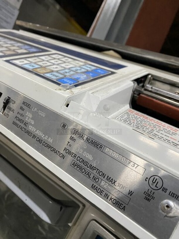 CAS Counter Top Commercial Label Printing Scale! Model LP1000 Serial PRO6603737! 120V 1 Phase!  - Image 8 of 10