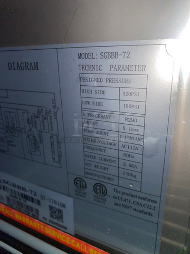 Spartan Commercial 3 Door Bar Back Cooler Merchandiser! With View Through Doors! With Poly Coated Racks! Model: SGBBB72 115V 60HZ 1 Phase - Image 8 of 10