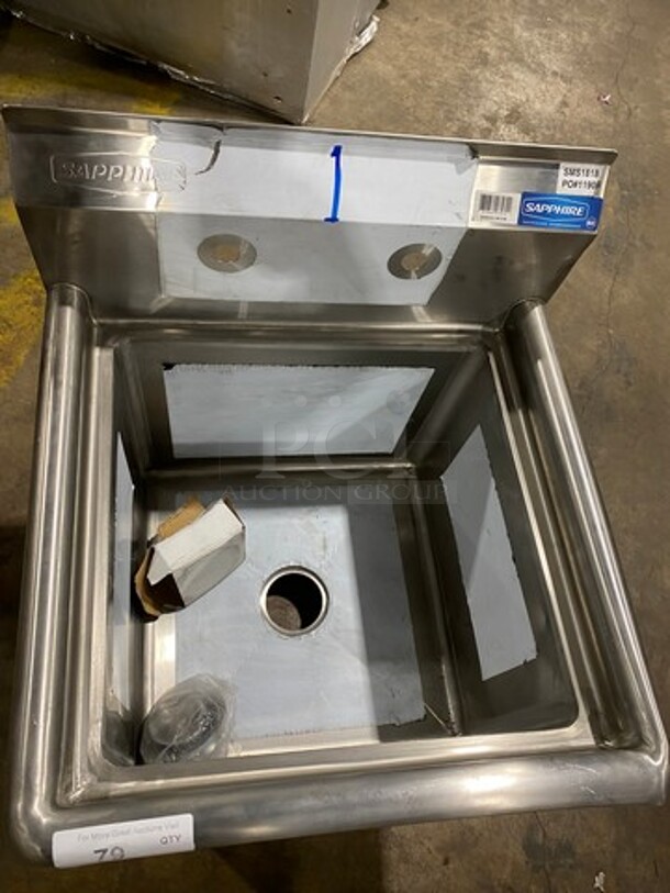 NEW! SCRATCH-N-DENT! Sapphire Single Compartment Prep Sink! All Stainless Steel! With Legs! Model: SMS1818 - Image 5 of 9