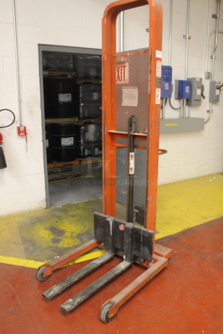 Presto M478 Orange Metal Commercial Lift Stacker on Commercial Casters. BUYER MUST REMOVE.