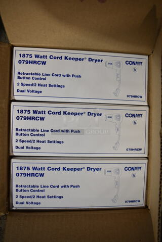 Box of 6 BRAND NEW! Conair 079HRCW 1875 Watt Cord Keeper Dryer. 