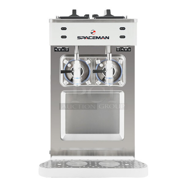 BRAND NEW SCRATCH AND DENT! Spaceman 6455-CL Stainless Steel Commercial Countertop Air Cooled 2 Flavor Frozen Beverage Slushy Machine. 110 Volts, 1 Phase. 