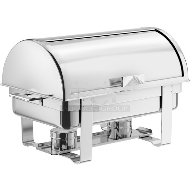 BRAND NEW SCRATCH AND DENT! Choice 407RTCHROM Stainless Steel Commercial Countertop Chafing Dish w/ Drop In and Rolling Lid. - Image 1 of 4