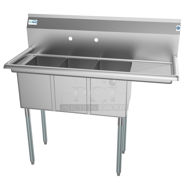 BRAND NEW SCRATCH AND DENT! KoolMore SC101410-12R3 45 In. Three Compartment Stainless Steel Commercial Sink With Drainboard, Bowl Size 10
