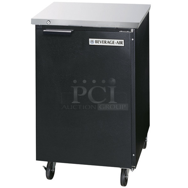 BRAND NEW SCRATCH AND DENT! Beverage Air BB24HC-1-B Stainless Steel Commercial Black Counter Height Solid Door Back Bar Refrigerator on Commercial Casters. 120 Volts, 1 Phase. Tested and Working!