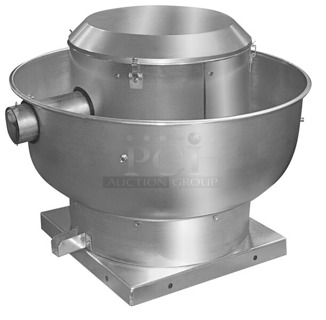 BRAND NEW SCRATCH AND DENT! Canarm ALX165-UD-EC 16 1/2" Variable Speed Upblast Direct Drive Metal Commercial Rooftop Mushroom Exhaust Fan. 120/208-240 Volts, 1 Phase. 