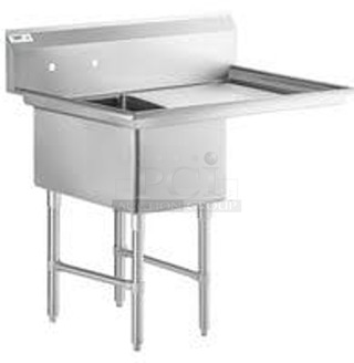 BRAND NEW SCRATCH AND DENT! Regency 600S1172324R Stainless Steel Single Bay Sink w/ Right Side Drain Board. Bay 17x23. Drain Board 22.5x24