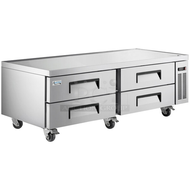 BRAND NEW SCRATCH AND DENT! Avantco 178CBE72HC Stainless Steel Commercial 4 Drawer Refrigerated Chef Base on Commercial Casters. 115 Volts, 1 Phase. Tested and Working!