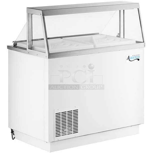 BRAND NEW SCRATCH AND DENT! 2023 Avantco 178CPW47HC Stainless Steel Commercial Ice Cream Dipping Cabinet w/ Ice Cream Tub Collars. 115 Volts, 1 Phase. Tested and Working! - Item #1116567