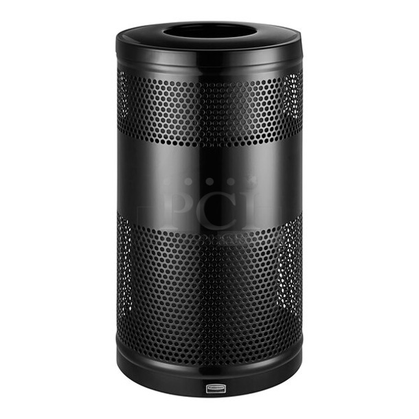 BRAND NEW SCRATCH AND DENT! Rubbermaid 690FGS3ETBK Classics Black Round Steel Drop Top Waste Receptacle with Levelers and Rigid Plastic Liner 25 Gallon - Image 1 of 4