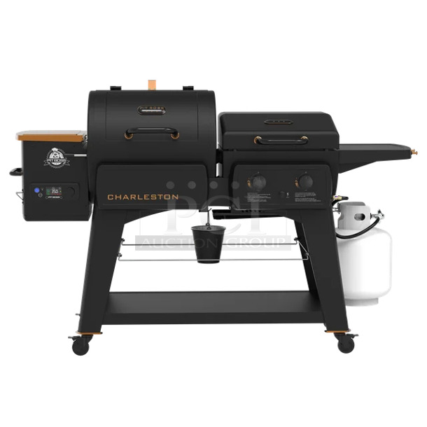 BRAND NEW IN BOX! Pit Boss Charleston Onyx Edition 1020 Sq in Wood Pellet Grill/Gas Griddle Combo - Image 1 of 3