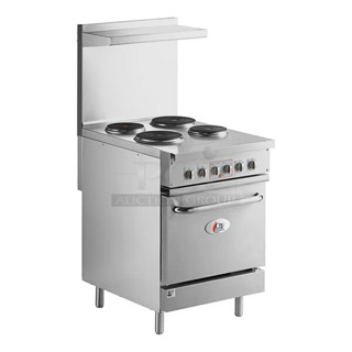 BRAND NEW SCRATCH AND DENT! 2024 Cooking Performance Group CPG 351ER24SD 24" 4-Burner Electric Range with Space Saver Oven, Over Shelf and Back Splash. 240 Volts, 1 Phase