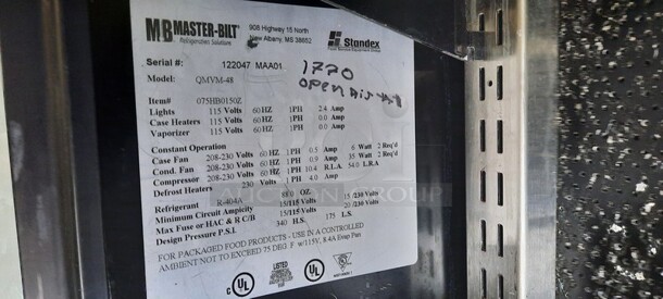 Master-Bilt Model QMVM-48 Metal Commercial Open Grab N Go Merchandiser w/ Metal Shelves and Pull Down Night Curtain. 115/208-230 Volts, 1 Phase. 48x30x81.5. - Image 6 of 6