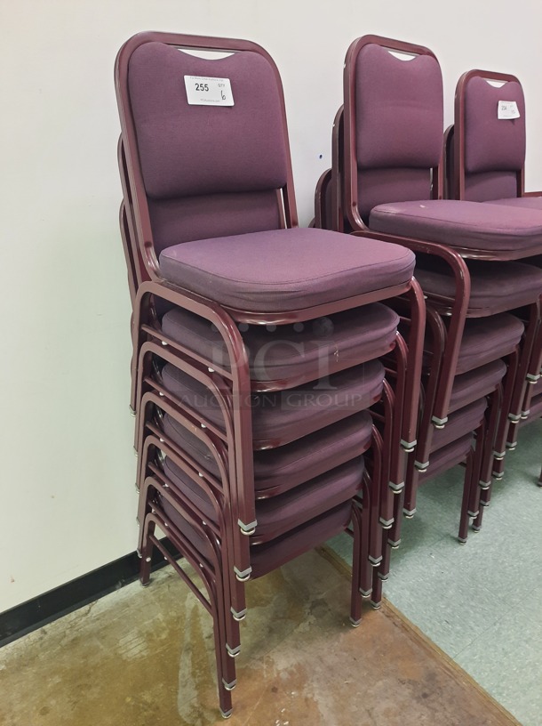 Stackable Cushioned Chairs in Purple. 10 Times Your Bid! (Main Building) 