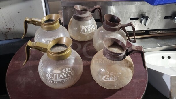 Lot of 5 Glass Coffee Decanters