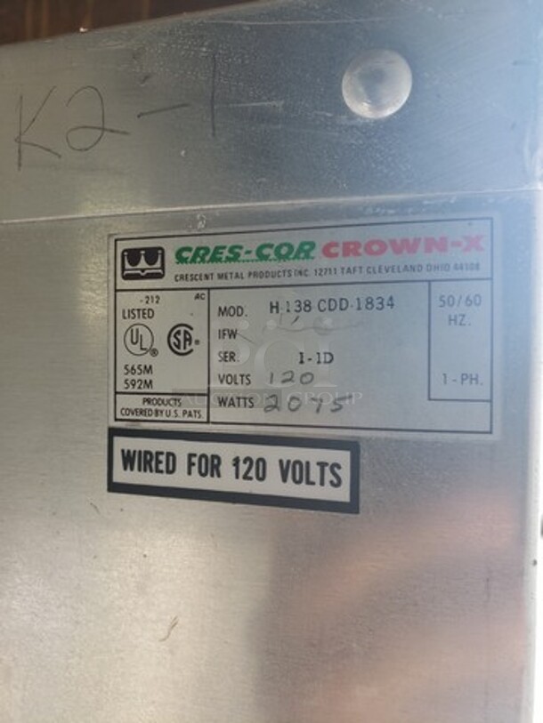 Cres Cor Crown X Insulated Holding Cabinet!

120 V
1 PH
2075 W
50/ 60 Hz - Image 5 of 6