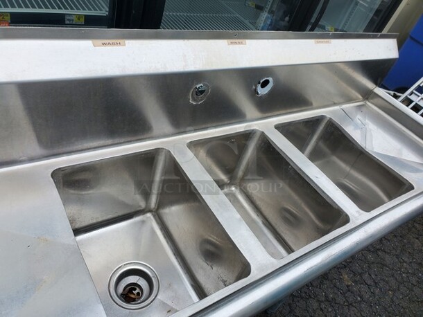 Regency Stainless Steel 3 compartment Commercial sink 58X20X37 Very nice condition! - Image 2 of 4