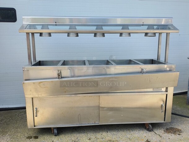 J&S Kitchen Equipment 5 Bay Steam Table/Buffet Table w/ Heat Lamps|On Casters! (Missing Tag) 72