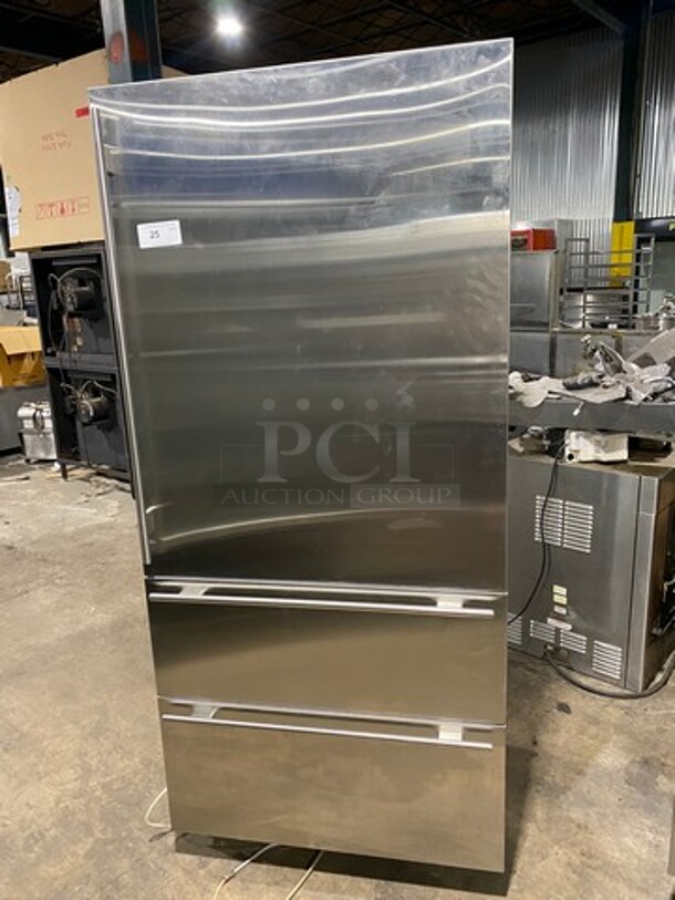 Built In Half Cooler Half Freezer Combo Unit! With Poly Shelves! Solid Stainless Steel! - Image 1 of 11