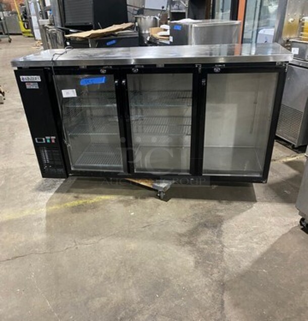 Nice! LATE MODEL 2023 Kintera Commercial 3 Door Back Bar Cooler! With View Through Doors! Poly Coated Racks! Model: KBB2472G SN: 255330925 115V 1 Phase! Working When Removed! 