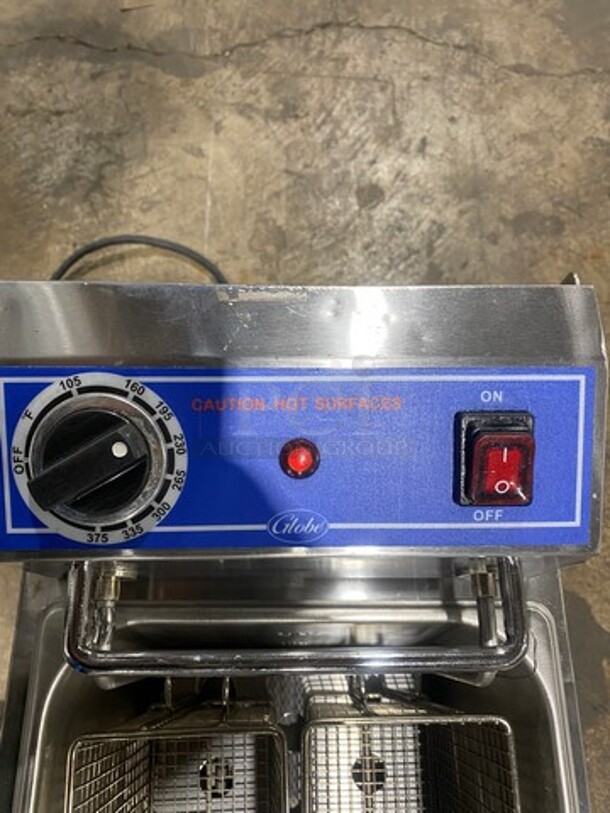 NEW! Globe Countertop Electric Powered Deep Fat Fryer! With Frying Basket! With Backsplash! All Stainless Steel! On Legs! Model: PF16E 208/240V - Image 5 of 11