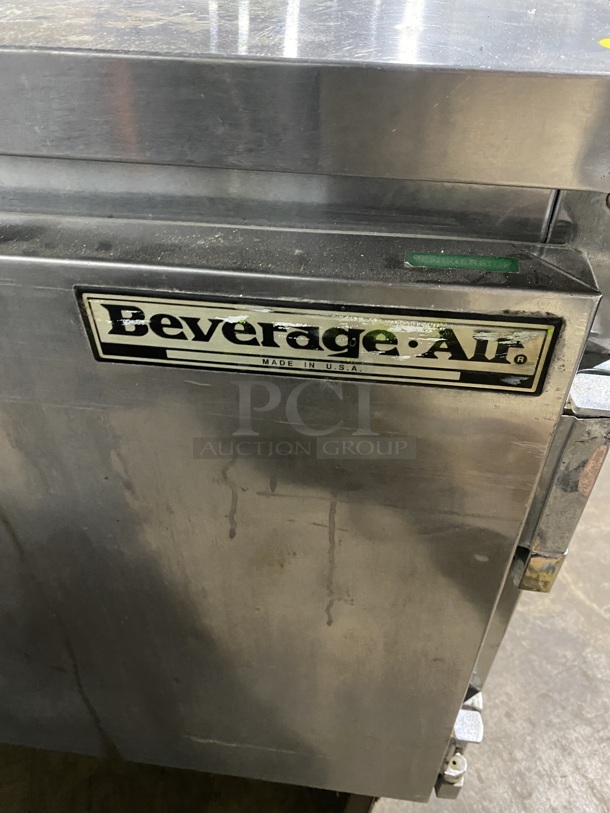Beverage Air SP48-08 Stainless Steel Commercial Sandwich Salad Bain Marie Prep Table! On Commercial Casters!  115 Volts, 1 Phase.  - Image 10 of 11