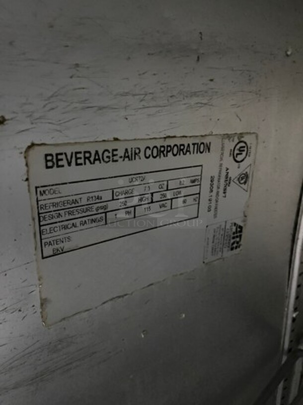 Beverage Air Commercial 3 Door Lowboy/ Worktop Cooler! Stainless Steel! On Casters! Model: UCR72A 115V 60HZ 1 Phase - Image 7 of 8