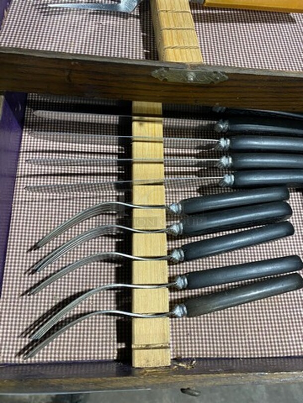 Rogers Silverware Wooden Box Utensil Holder! With Forks And Knives! - Image 6 of 11