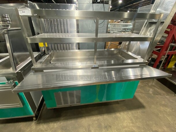 Seco Commercial Refrigerated Food Serving Station Counter/ Cold Pan! With Double Overhead Shelf! All Stainless Steel! MEASUREMENTS INCLUDE PREPLINE! - Image 2 of 6