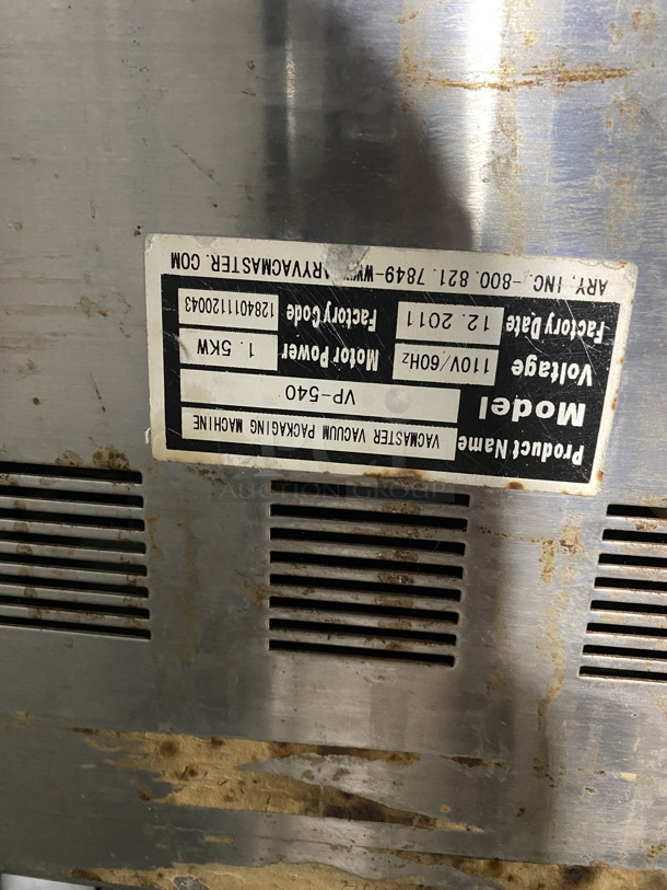 MacMaster VP540 Stainless Steel Commercial Floor Style Vacuum Sealer on Commercial Casters. 110 Volts, 1 Phase. Eletric Powered! - Image 8 of 9