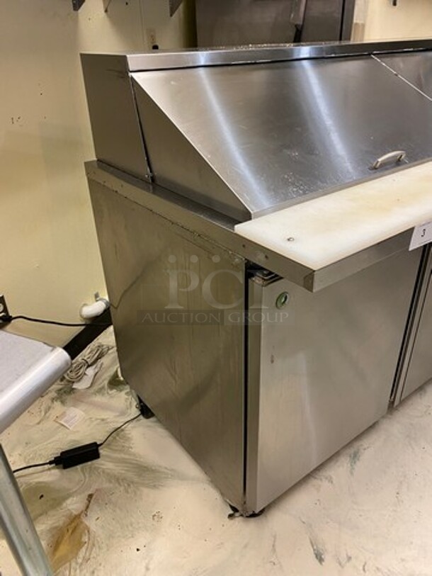 LATE MODEL! 2022 Asber Commercial Refrigerated Sandwich Prep Table! With Commercial Cutting Board! With 3 Door Underneath Storage Space! All Stainless Steel! On Casters! WORKING WHEN REMOVED! Model: APTM7230HC SN: 8102495185 115V 60HZ 1 Phase - Image 2 of 9