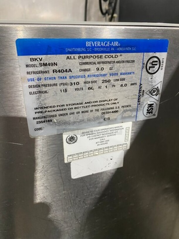 Beverage Air Single Side Access Milk Cooler! Stainless Steel! On Casters! Model: SM49N 115V 60HZ 1 Phase - Image 6 of 7