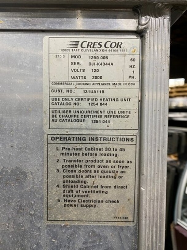 Cres Cor Commercial Insulated Single Door Warming/Proofing Cabinet! Holds Full Size Trays! All Stainless Steel! On Casters! Model: 1254044 SN: CJIJ7191C 120V 60HZ 1 Phase - Image 10 of 11