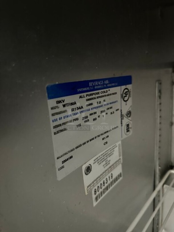 Beverage Air Commercial 2 Door Lowboy/Worktop Cooler! All Stainless Steel! On Casters! Model: WTR60A SN: 8006319 115V 60HZ 1 Phase - Image 7 of 9