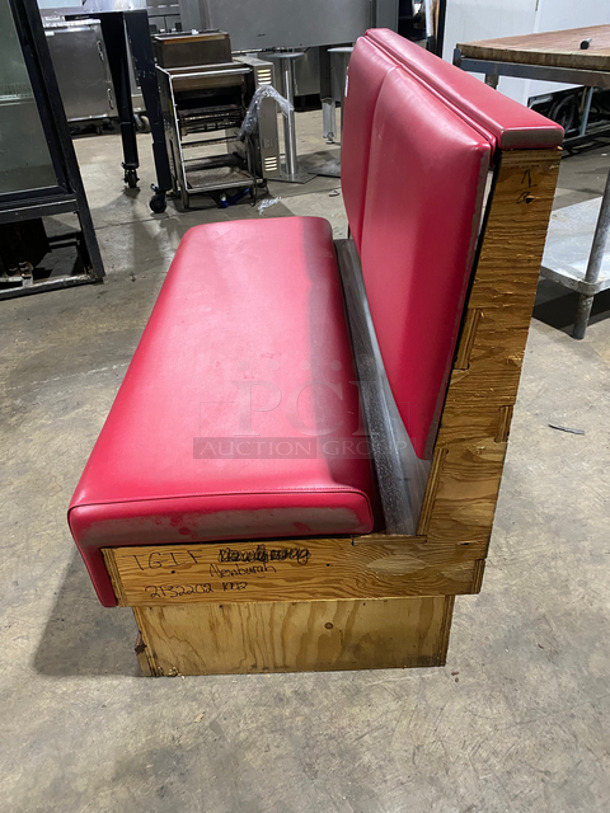 NEW! Single Sided Red Cushioned Booth Seat! With Wooden Outline! Perfect For Up Against The Wall! Can Be Connected To Any Of The Booths Listed! - Image 2 of 7