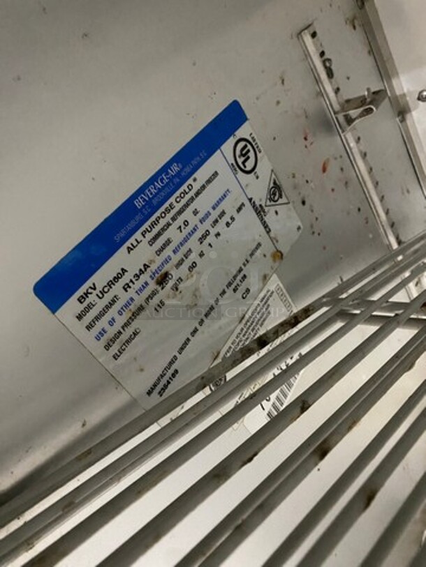 Beverage Air Commercial 2 Door Lowboy/ Worktop Cooler! Stainless Steel! On Casters! Model: UCR60A SN: 7004322 115V 60HZ 1 Phase - Image 7 of 8