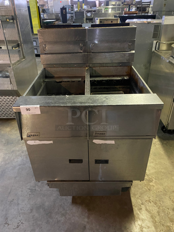 Pitco Frialator Commercial Natural Gas Powered 2 Bay Deep Fat Fryer! All Stainless Steel! On Casters! Model: SSH55 SN: G14BD009401